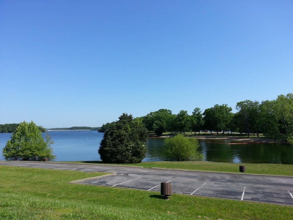 Cook Recreation Area parking lot and lake view