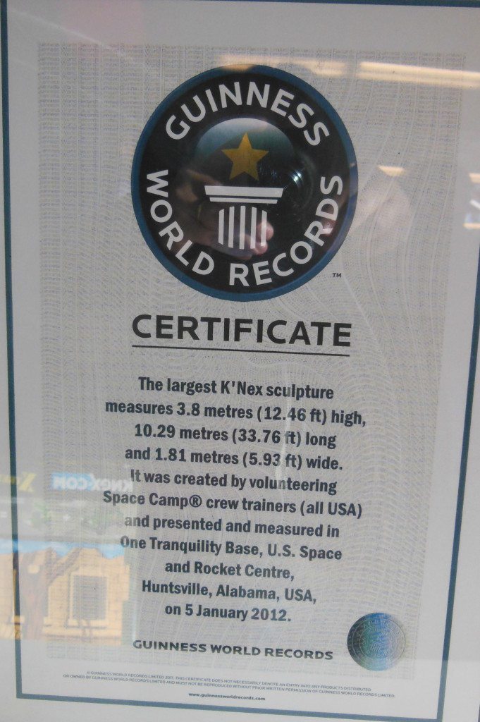 US Space and Rocket Center - K'nex Certificate