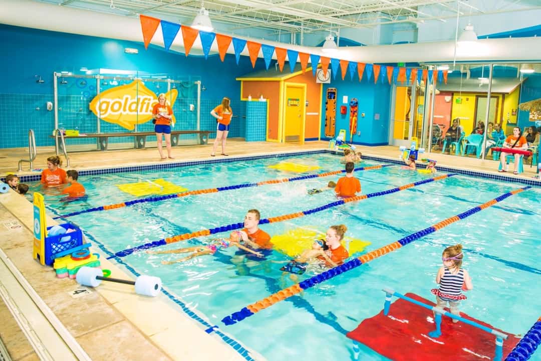 Goldfish Swim School - multiple lessons going on in the pool at the same time