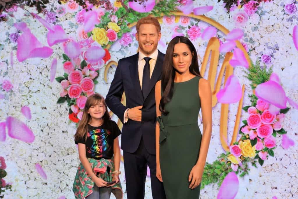 A wax figure of the Duke and Duchess of Sussex displayed in Madame Tussauds in London