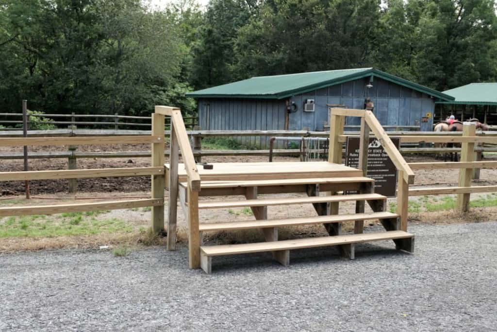 Stairs built for riders to easily mount a horse. 