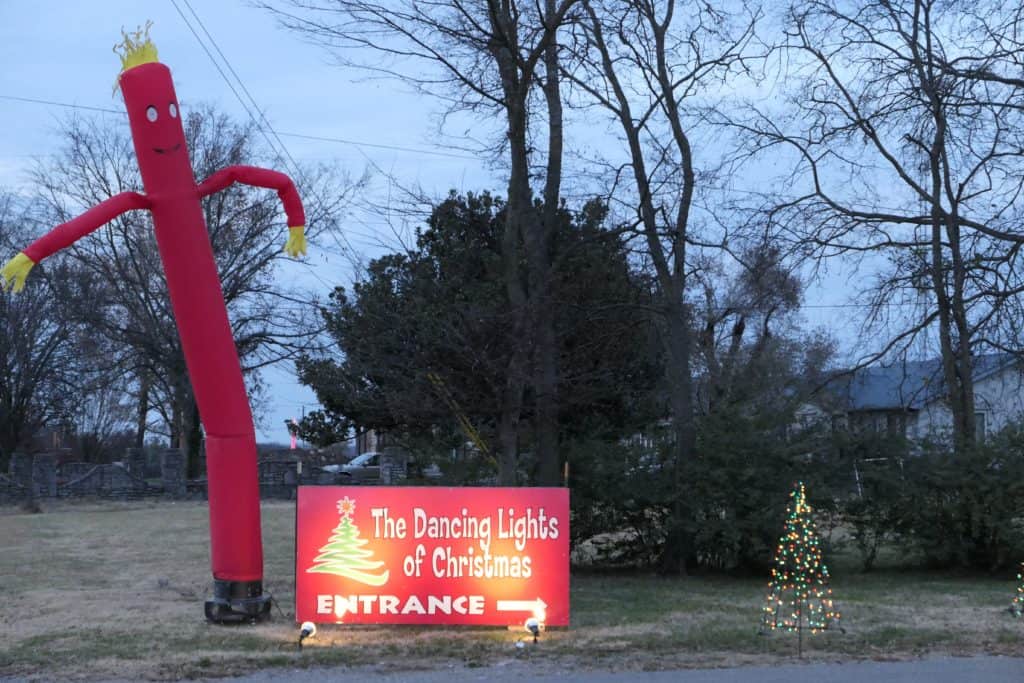 The Dancing Lights of Christmas entrance sign. 